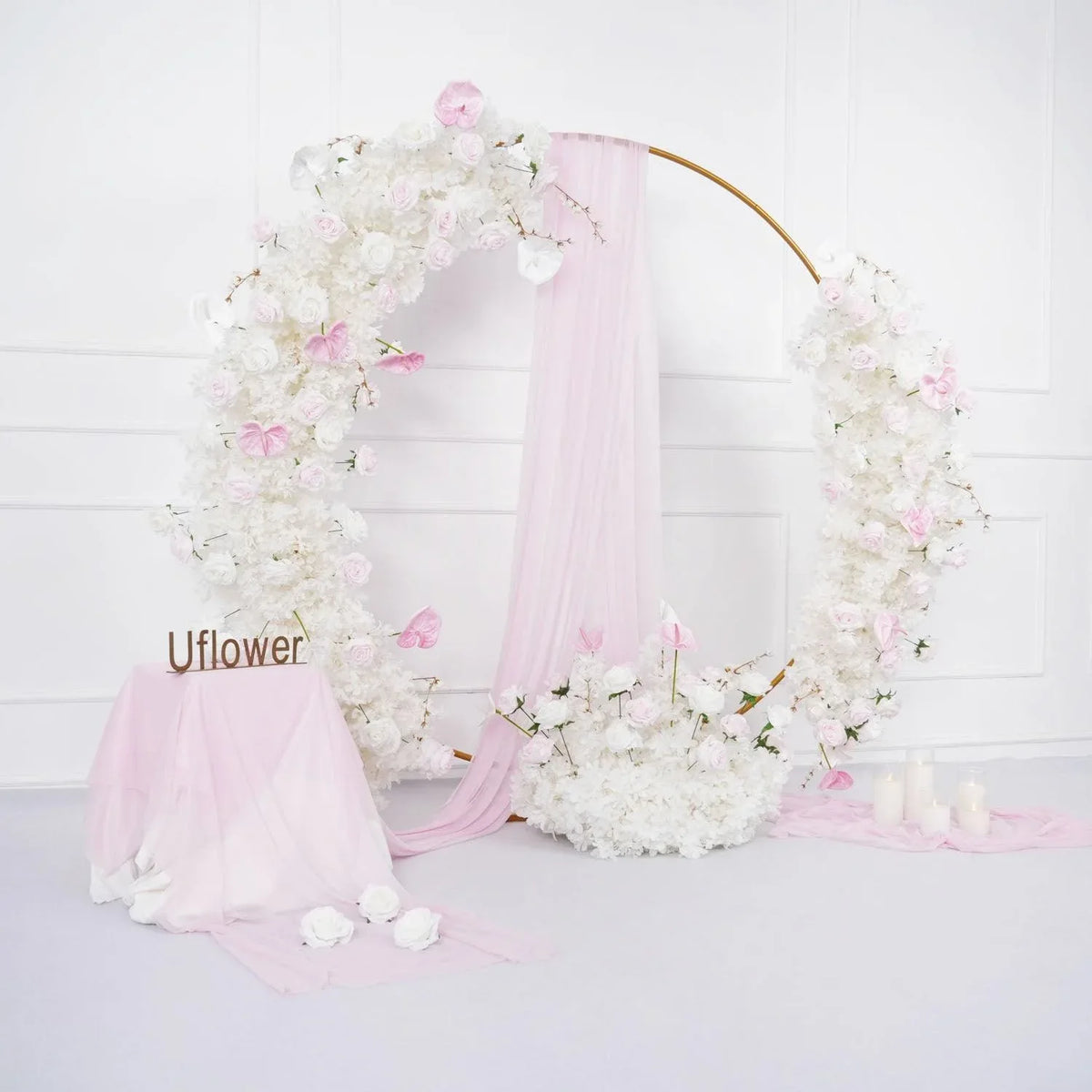 Uflower Artificial White Pink Rose Arch Flowers Set SET80006 - Uflower