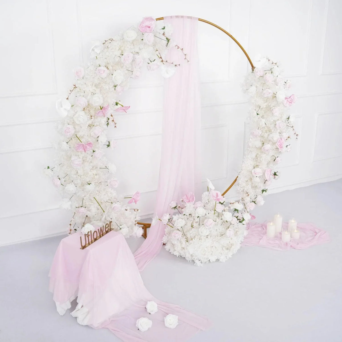 Uflower Artificial White Pink Rose Arch Flowers Set SET80006 - Uflower