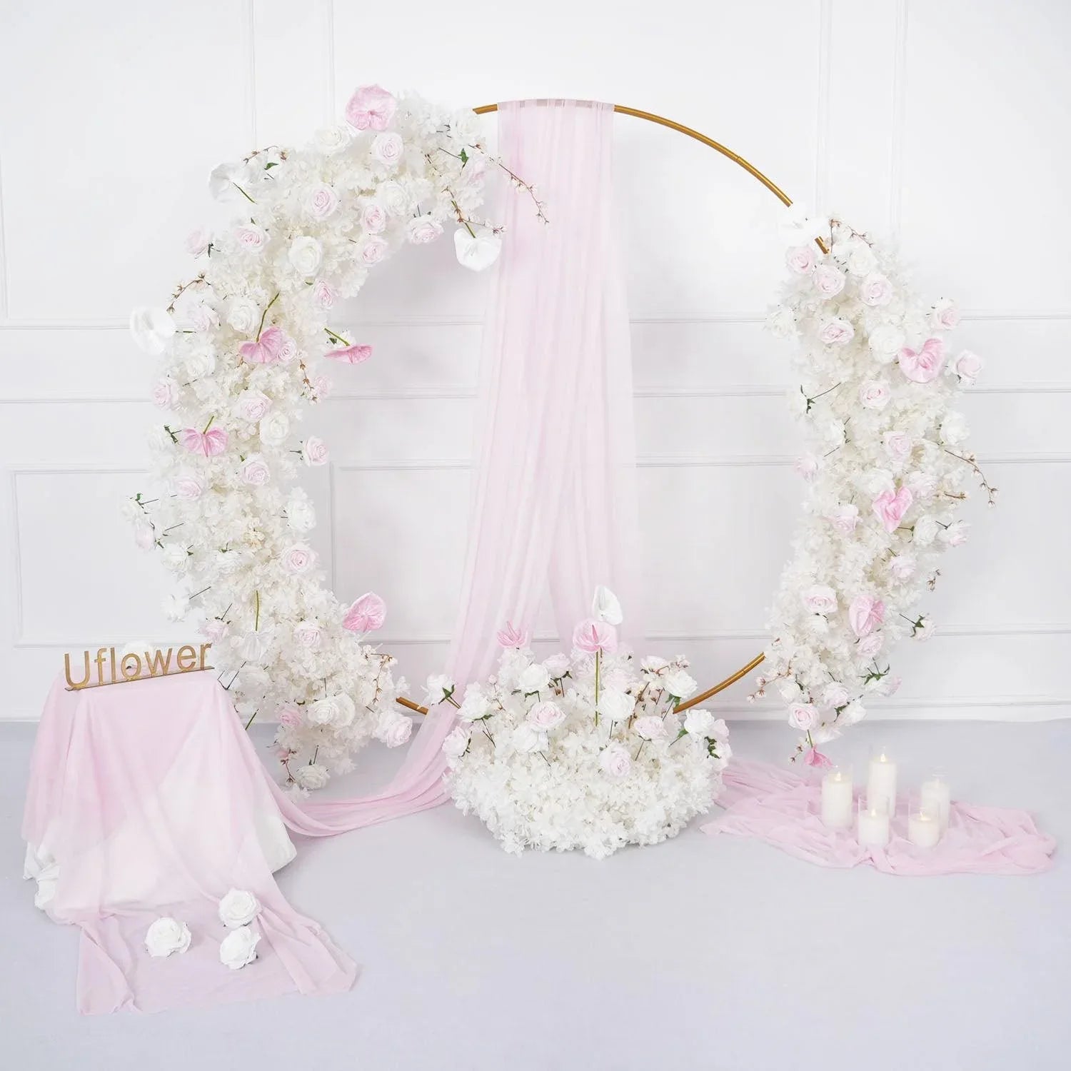 Uflower Artificial White Pink Rose Arch Flowers Set SET80006 - Uflower
