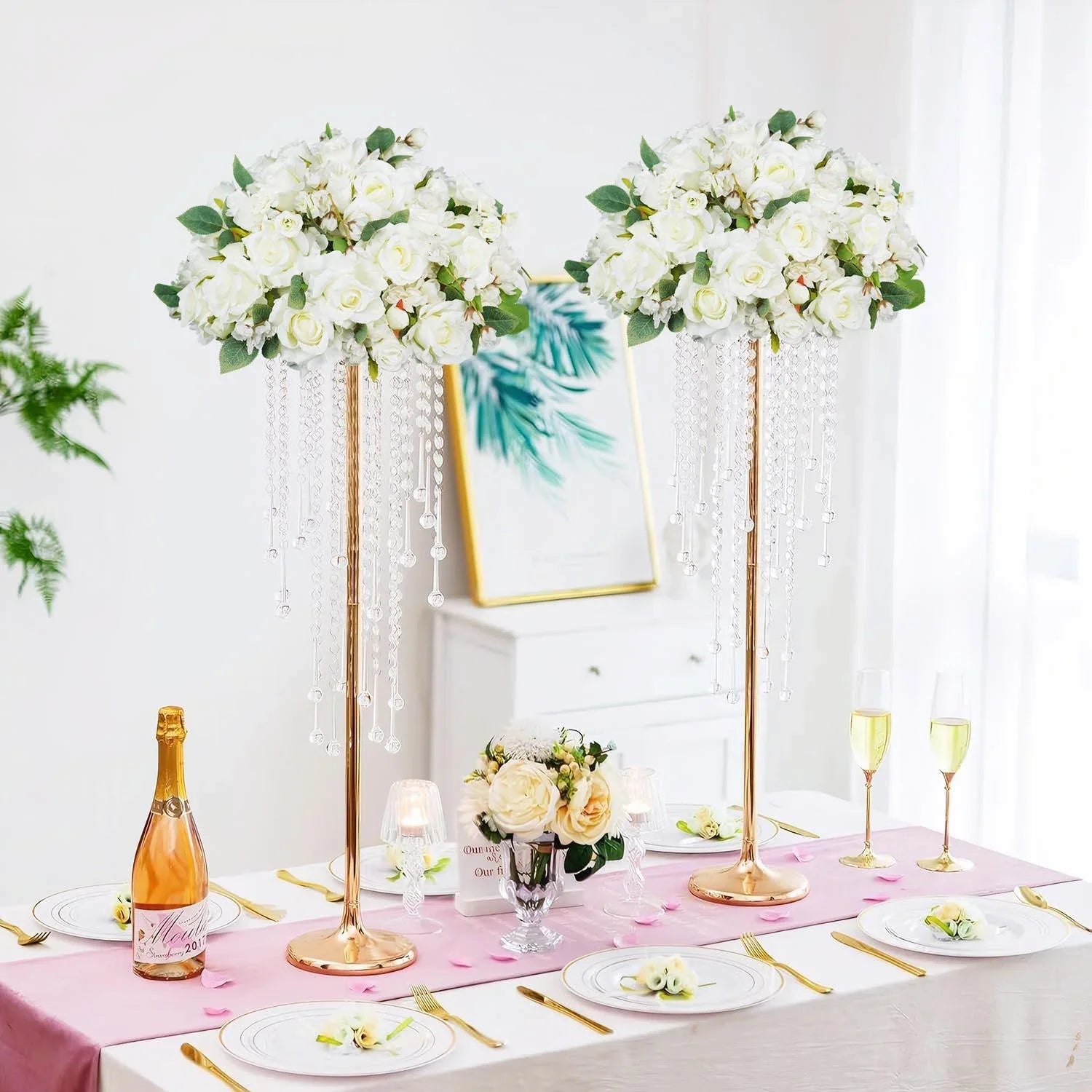 Uflower Artificial White Rose Table Centerpiece MB80020-01 - Uflower