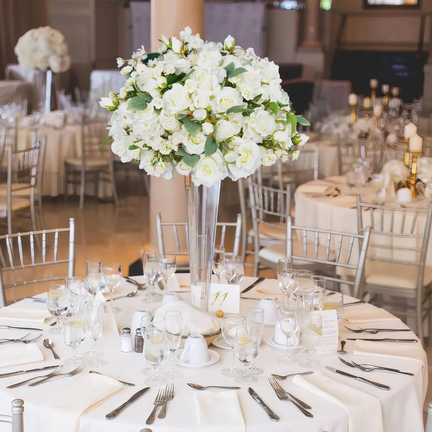 Uflower Artificial White Rose Table Centerpiece MB80020-01 - Uflower