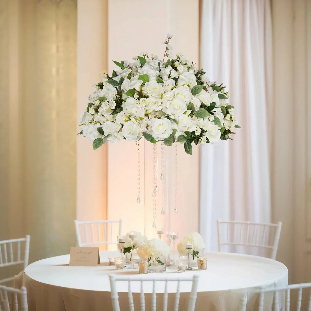 Uflower Artificial White Rose Table Centerpiece MB80020-01 - Uflower