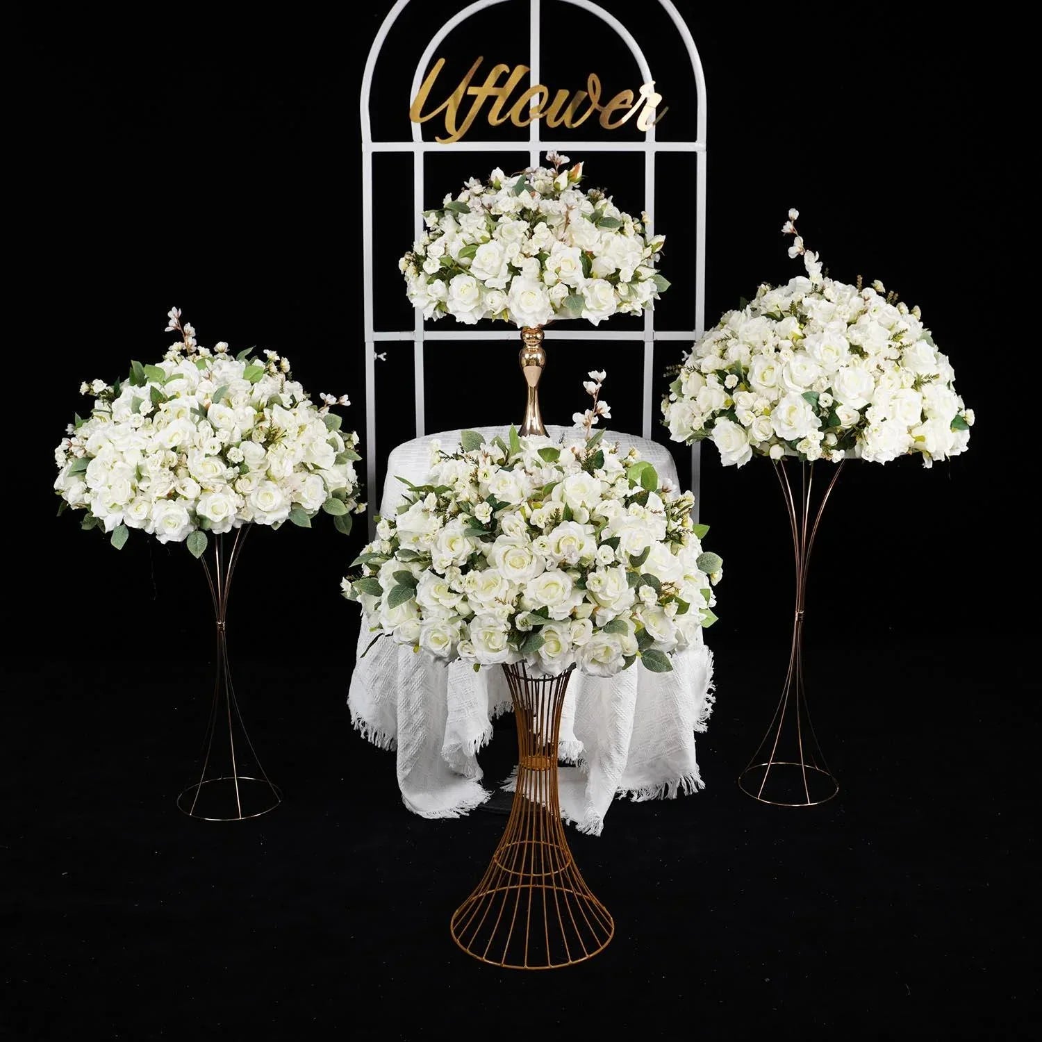 Uflower Artificial White Rose Table Centerpiece MB80020-01 - Uflower