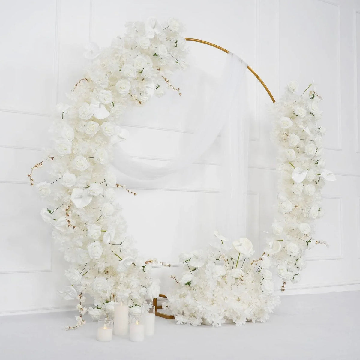 Uflower Artificial White Row Rose Cherry Blossom Set SET80005 - Uflower