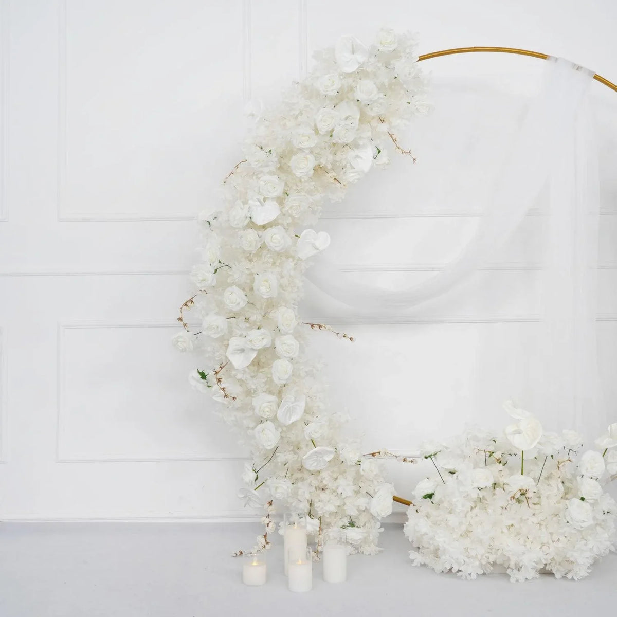 Uflower Artificial White Row Rose Cherry Blossom Set SET80005 - Uflower
