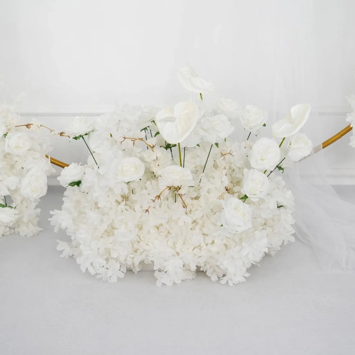 Uflower Artificial White Row Rose Cherry Blossom Set SET80005 - Uflower