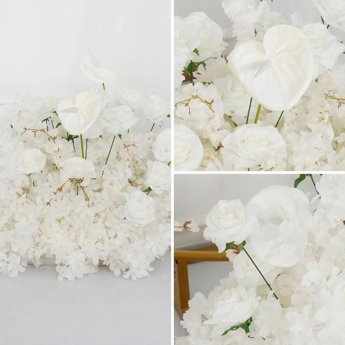 Artificial White Row Rose Cherry Blossom KT Background Set - Uflower