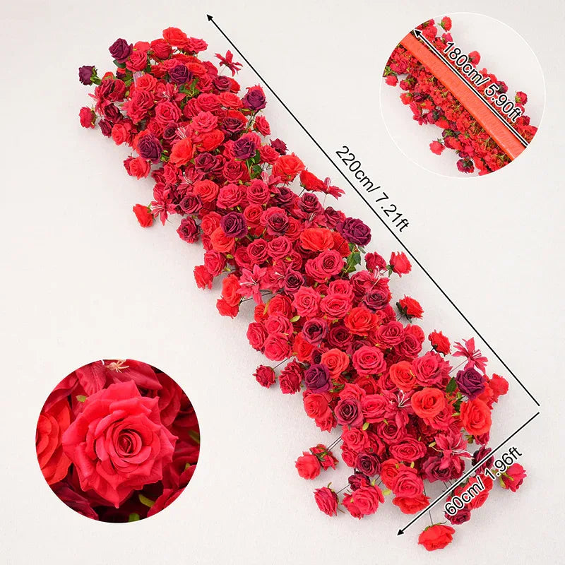 Uflower Burgundy Rose Wedding Flower Backdrop Flower Row Decor Set SET80042 - Uflower