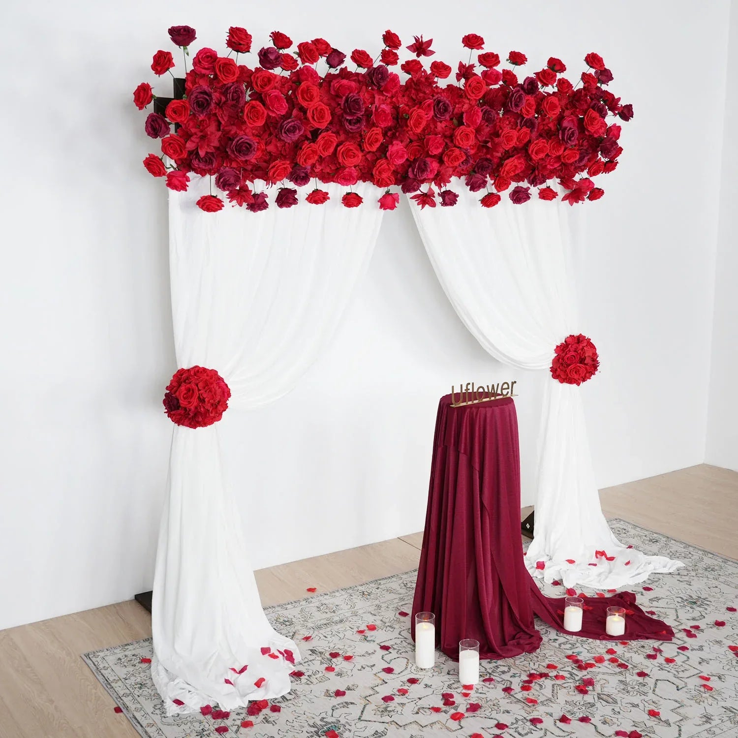 Uflower Burgundy Rose Wedding Flower Backdrop Flower Row Decor Set SET80042 - Uflower