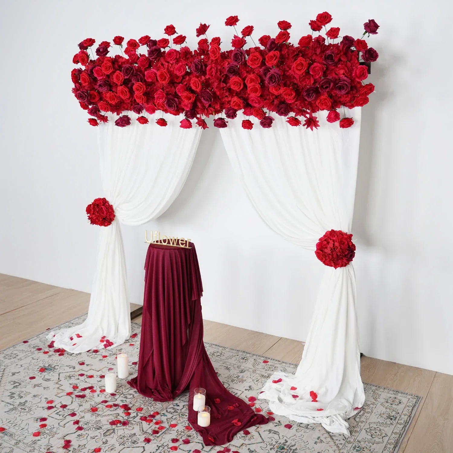 Uflower Burgundy Rose Wedding Flower Backdrop Flower Row Decor Set SET80042 - Uflower