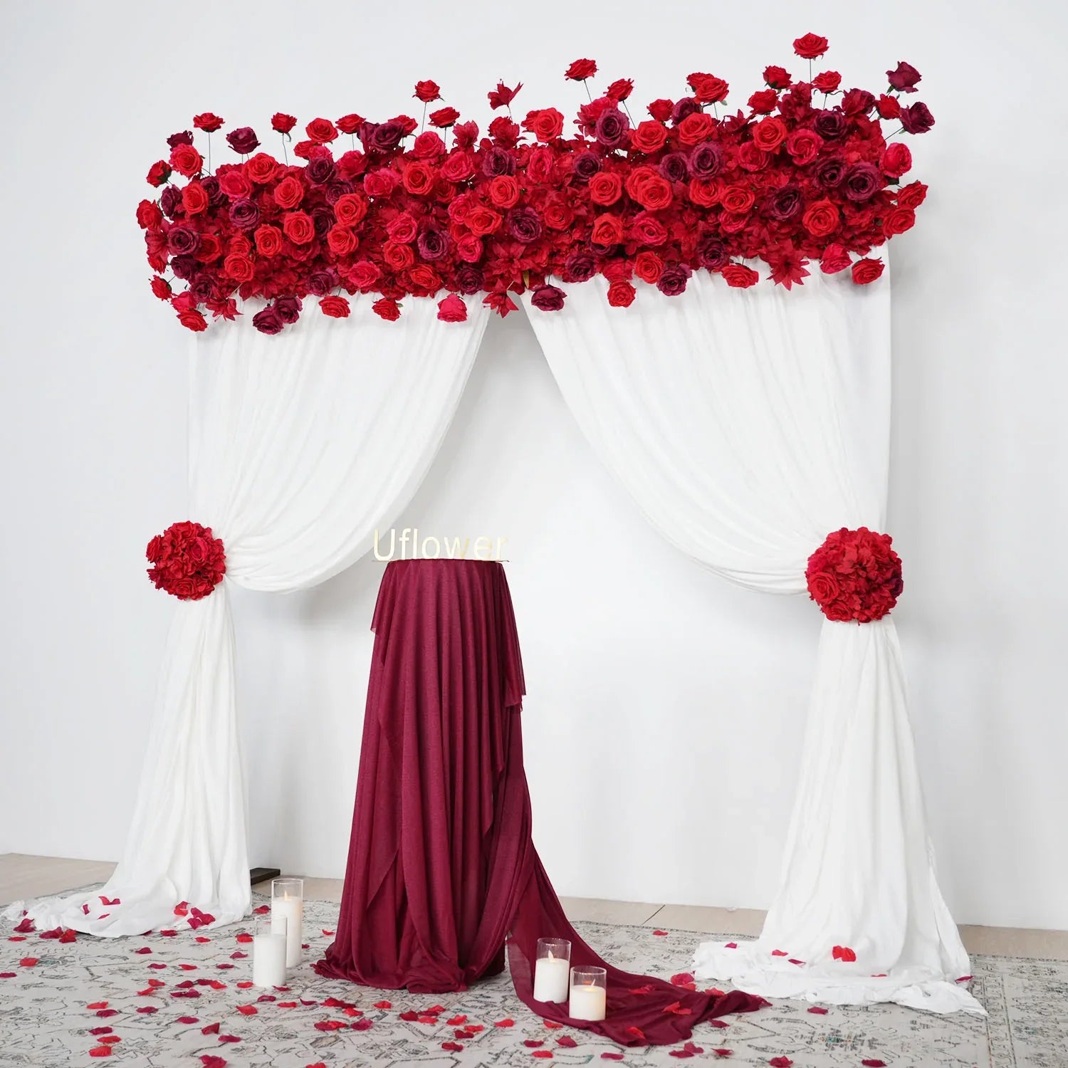 Uflower Burgundy Rose Wedding Flower Backdrop Flower Row Decor Set SET80042 - Uflower