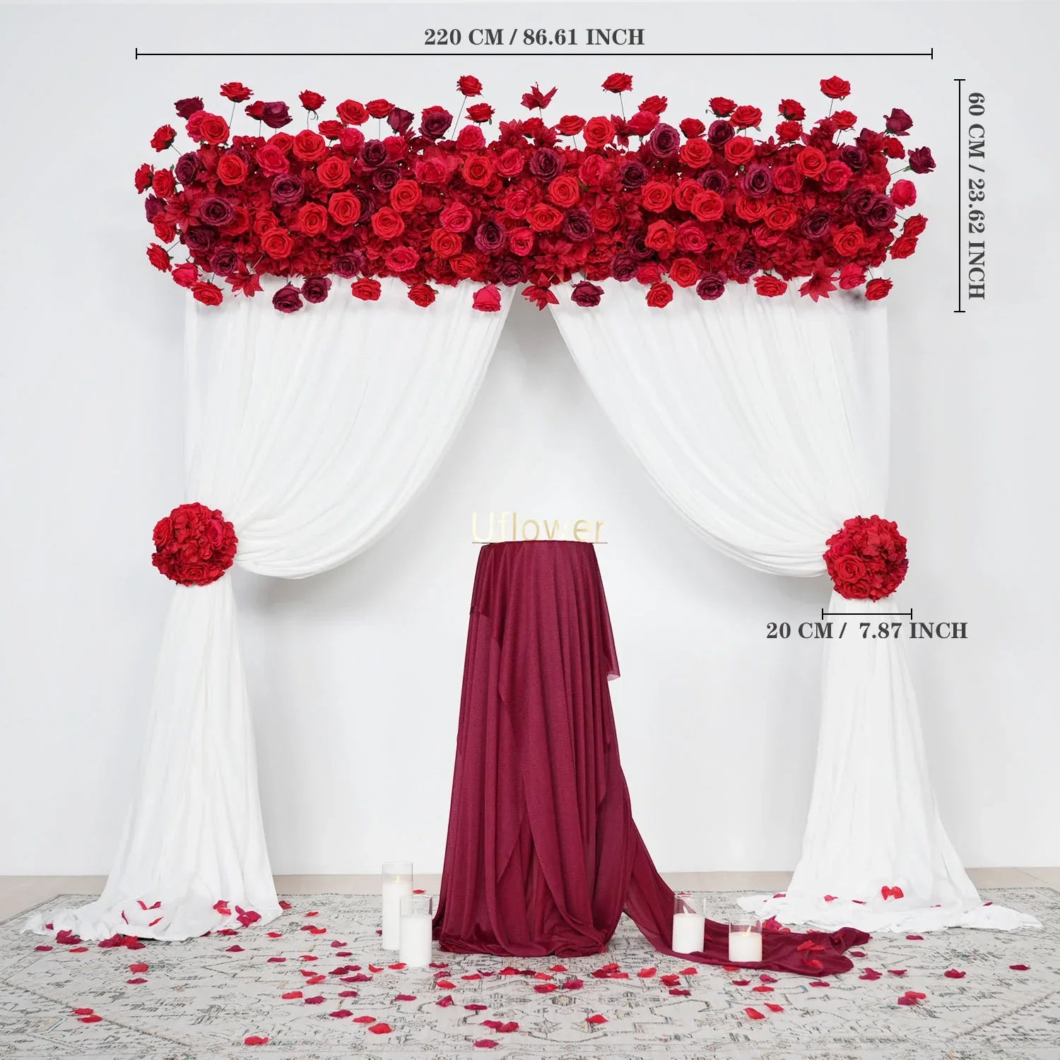 Uflower Burgundy Rose Wedding Flower Backdrop Flower Row Decor Set SET80042 - Uflower