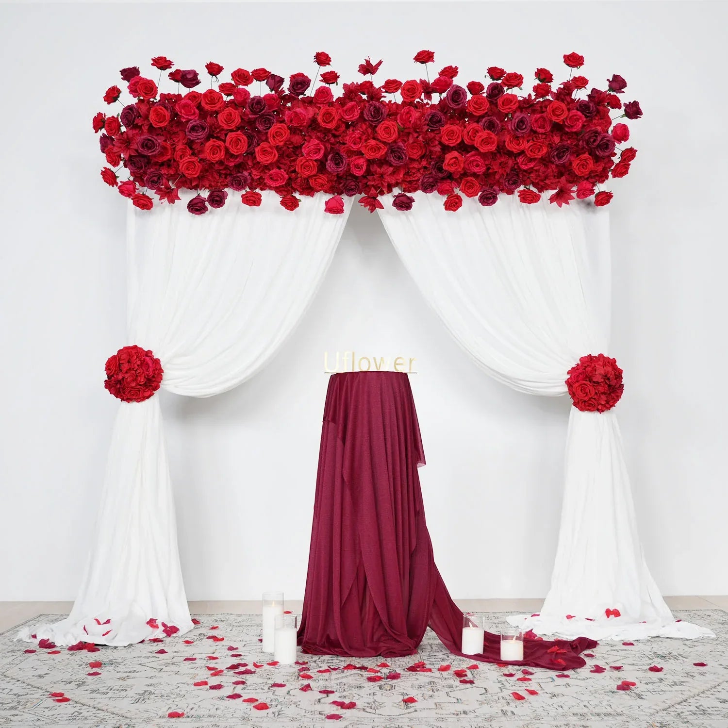 Uflower Burgundy Rose Wedding Flower Backdrop Flower Row Decor Set SET80042 - Uflower