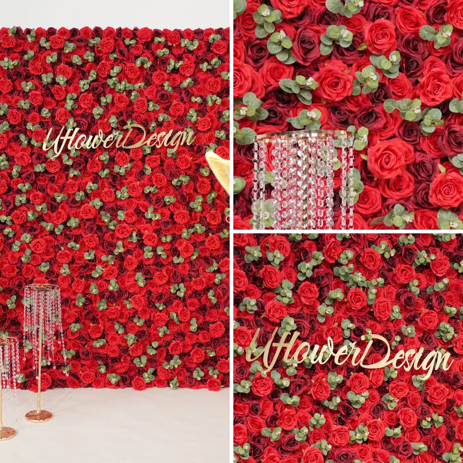 Uflower 3D Burgundy Rose Artificial Rolling Up Curtain Flower Wall SET80037 - Uflower