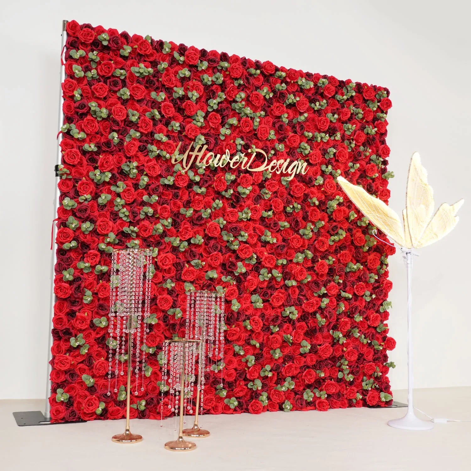 Uflower 3D Burgundy Rose Artificial Rolling Up Curtain Flower Wall SET80037 - Uflower