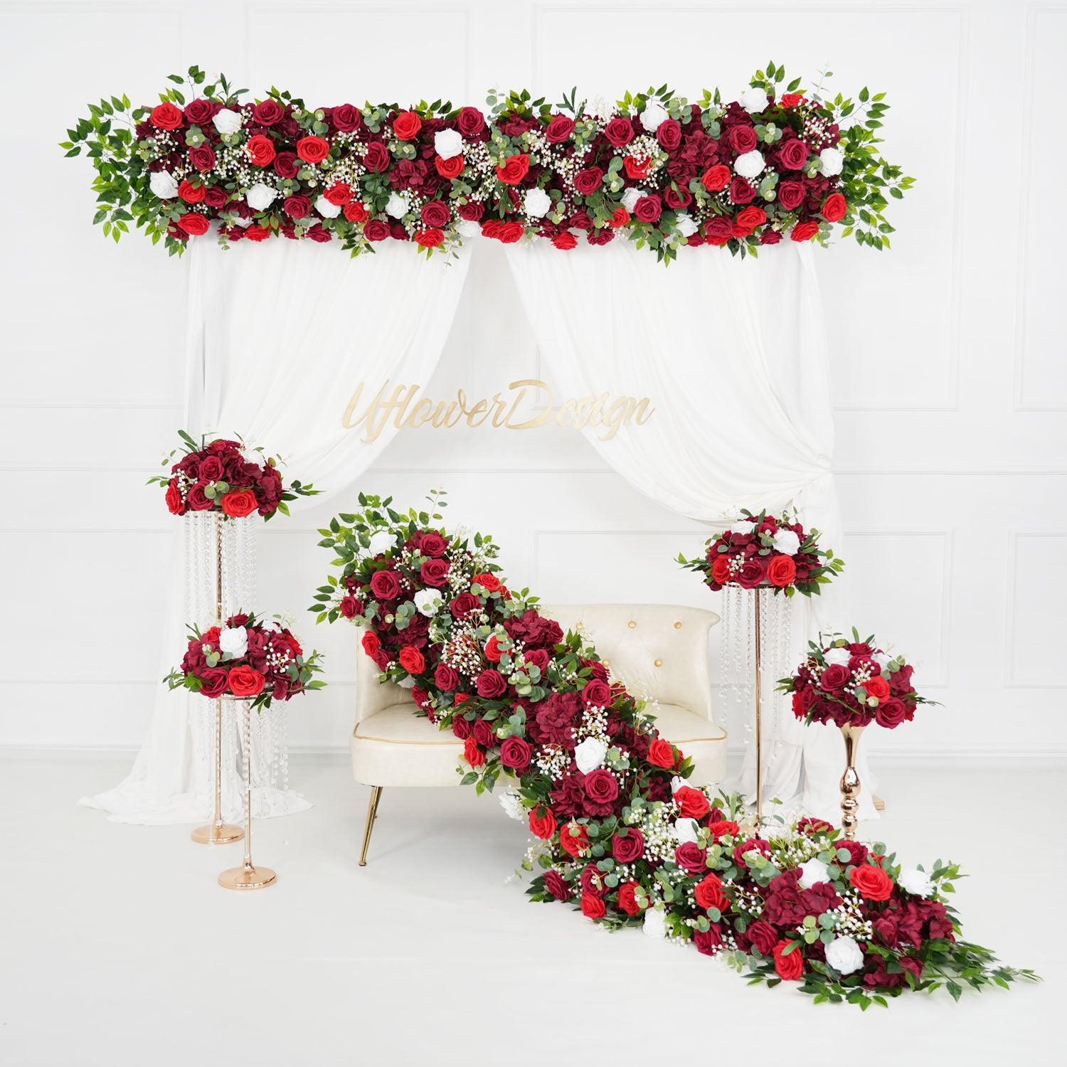 Uflower Artificial Burgundy Roses Flower Row Decorate SET80031 - Uflower