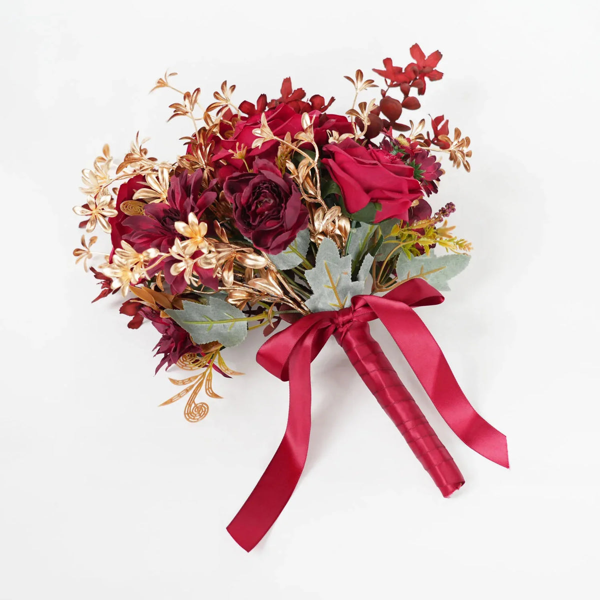 Uflower Burgundy and Gold wedding flowers bridal bouquet MG80002-01 - Uflower