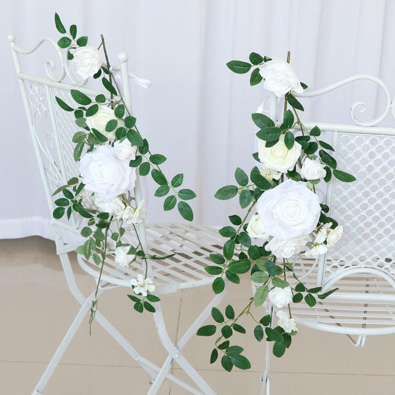 Simulated Huasen Series White Rose Vine Chair Back Flower Wedding Chair Back Flower Decoration - Uflower