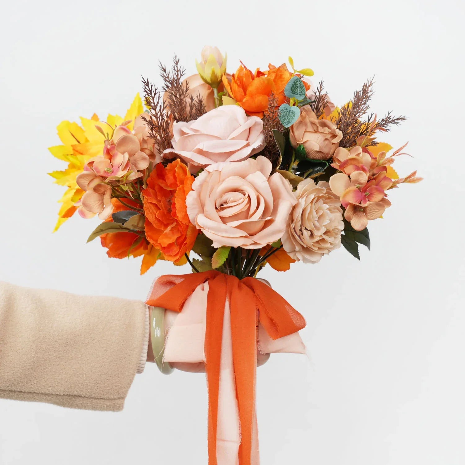 Uflower Coffee and Orange wedding flowers bridal bouquets MG80006-01 - Uflower