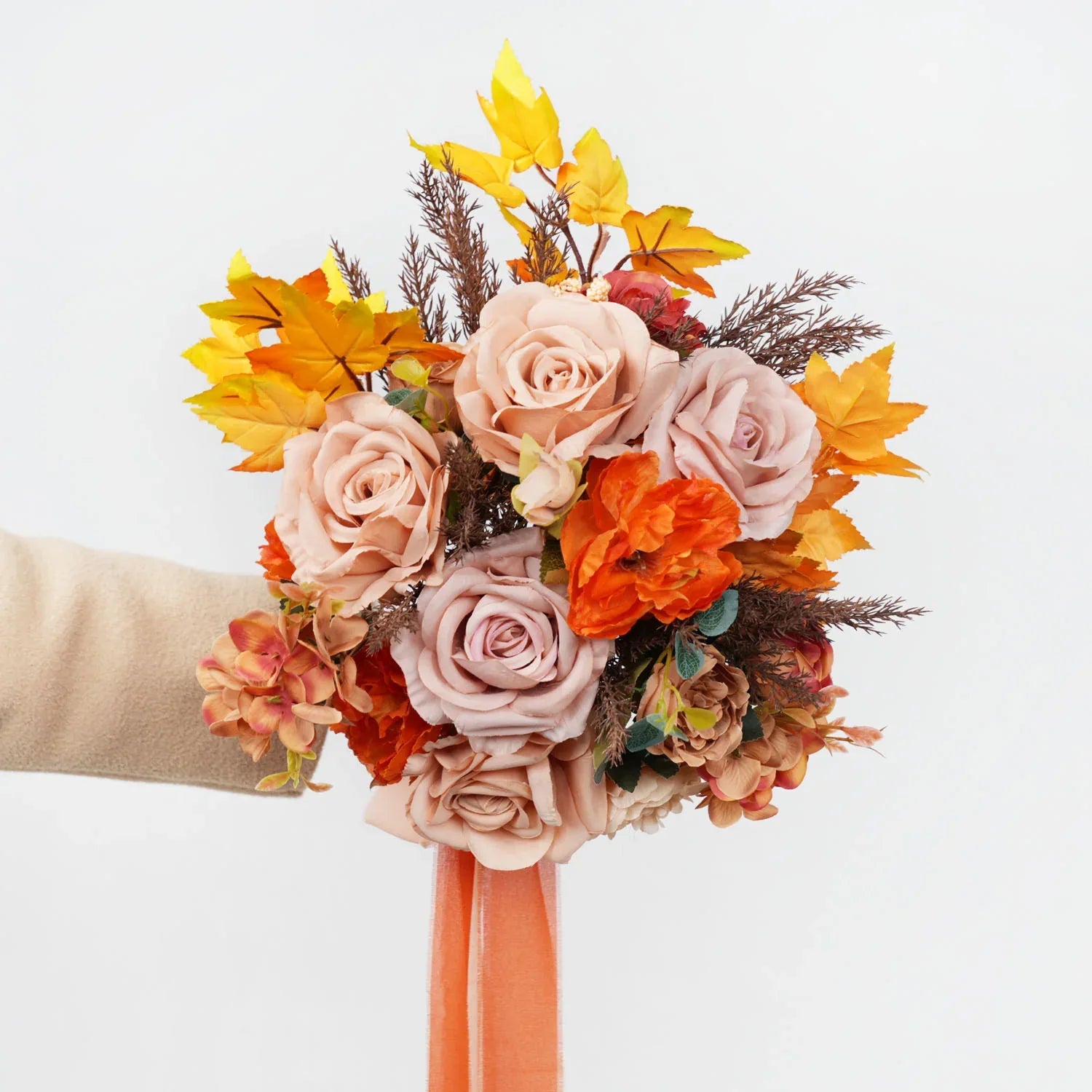 Uflower Coffee and Orange wedding flowers bridal bouquets MG80006-01 - Uflower