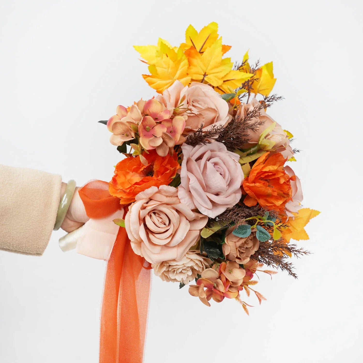 Uflower Coffee and Orange wedding flowers bridal bouquets MG80006-01 - Uflower