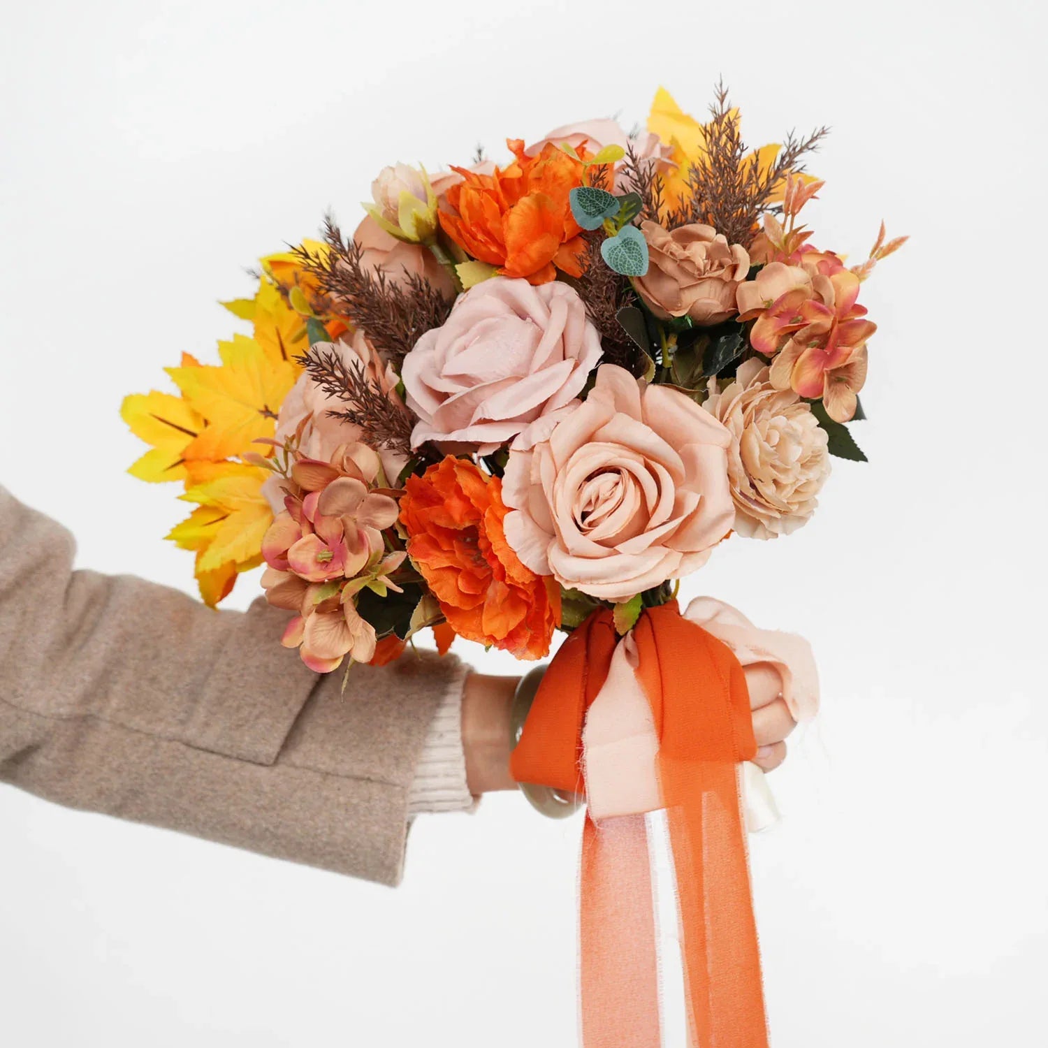 Uflower Coffee and Orange wedding flowers bridal bouquets MG80006-01 - Uflower