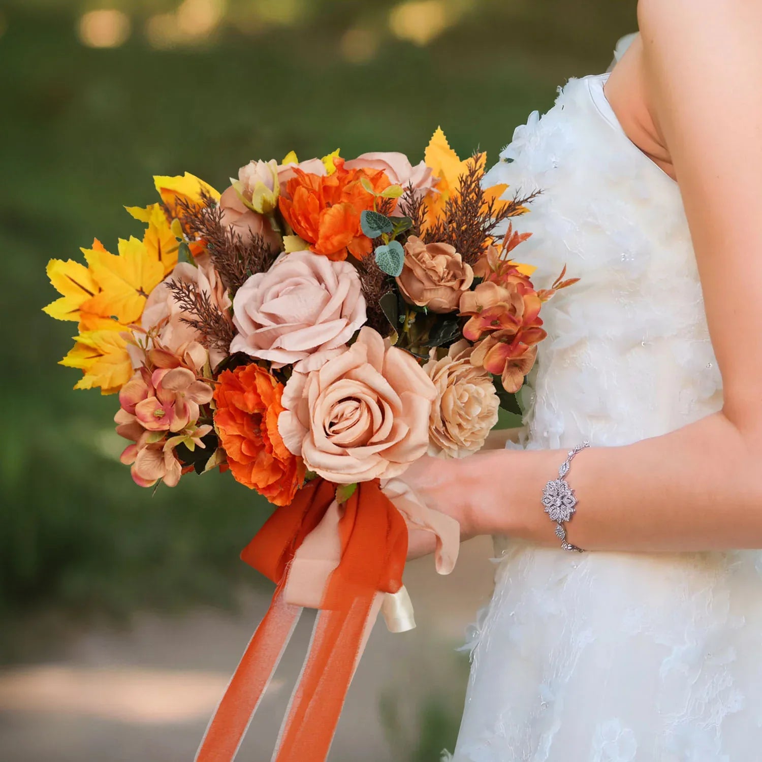 Uflower Coffee and Orange wedding flowers bridal bouquets MG80006-01 - Uflower