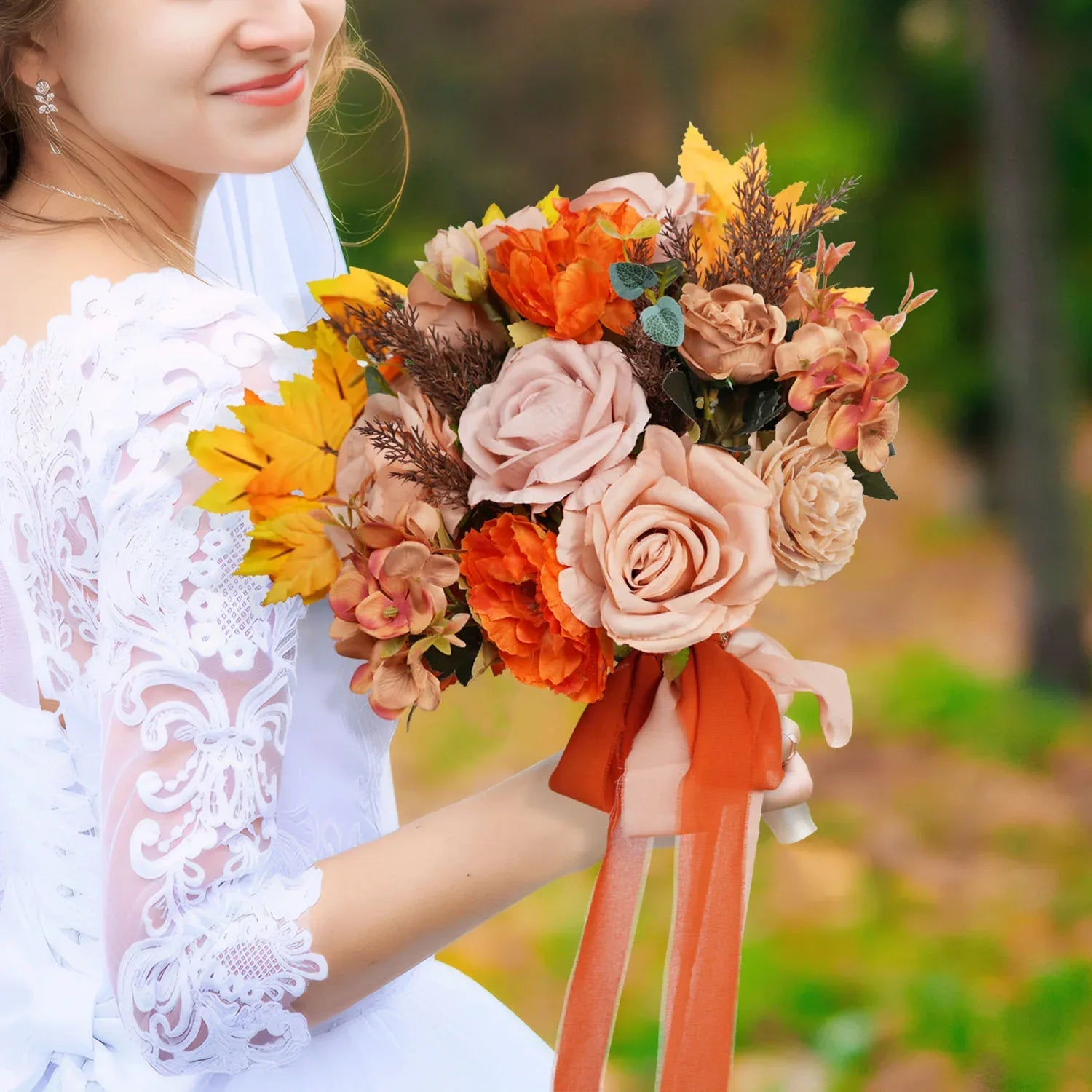 Uflower Coffee and Orange wedding flowers bridal bouquets MG80006-01 - Uflower
