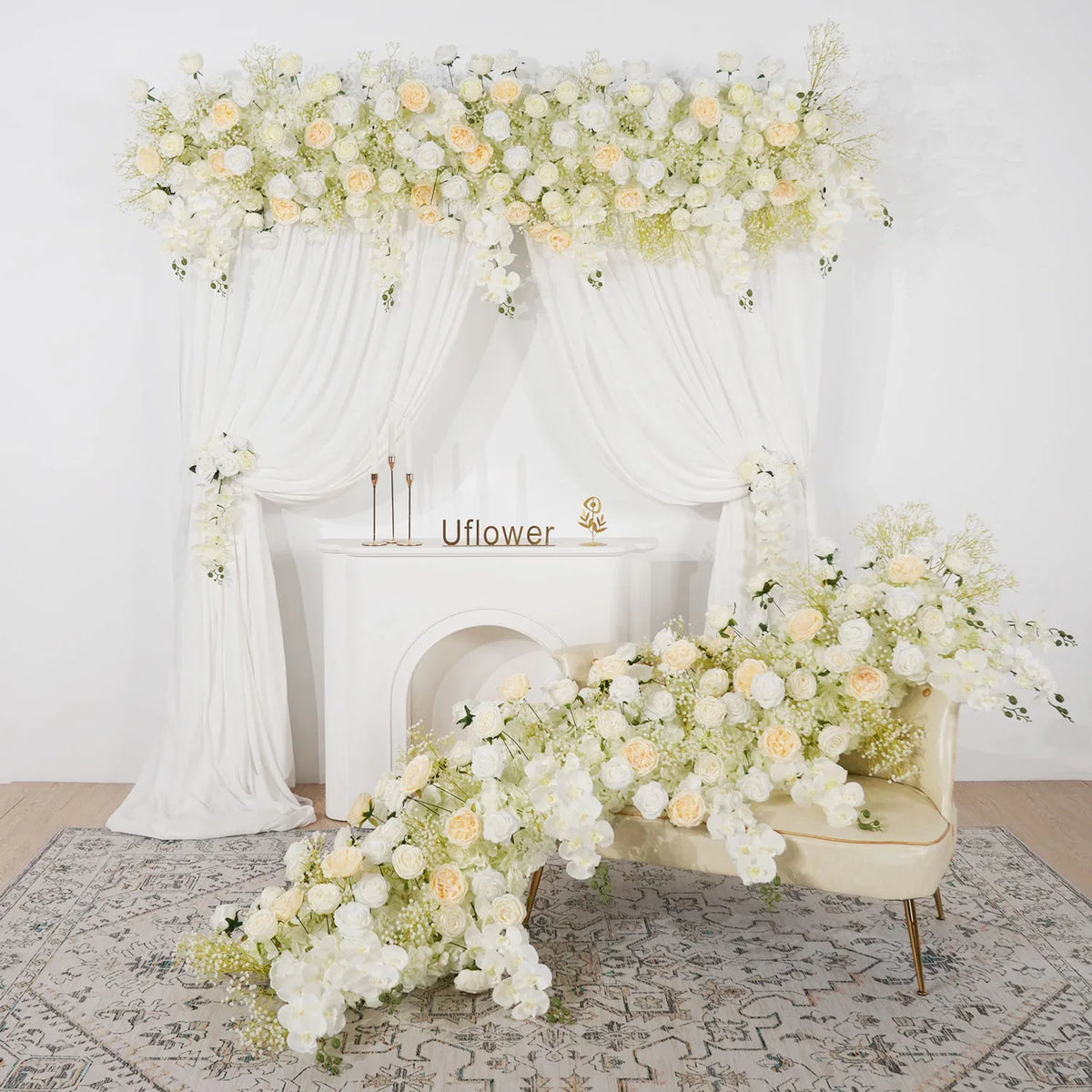 Uflower Cream White Butterfly Orchid Background Flower Row MC80033-01 - Uflower