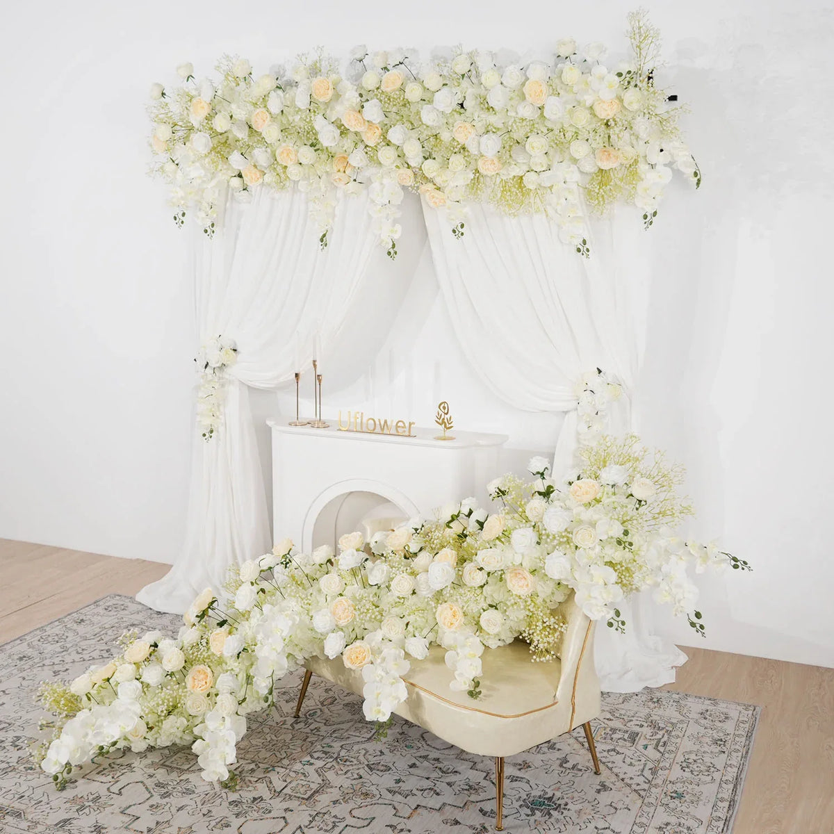 Uflower Cream White Butterfly Orchid Background Flower Row MC80033-01 - Uflower