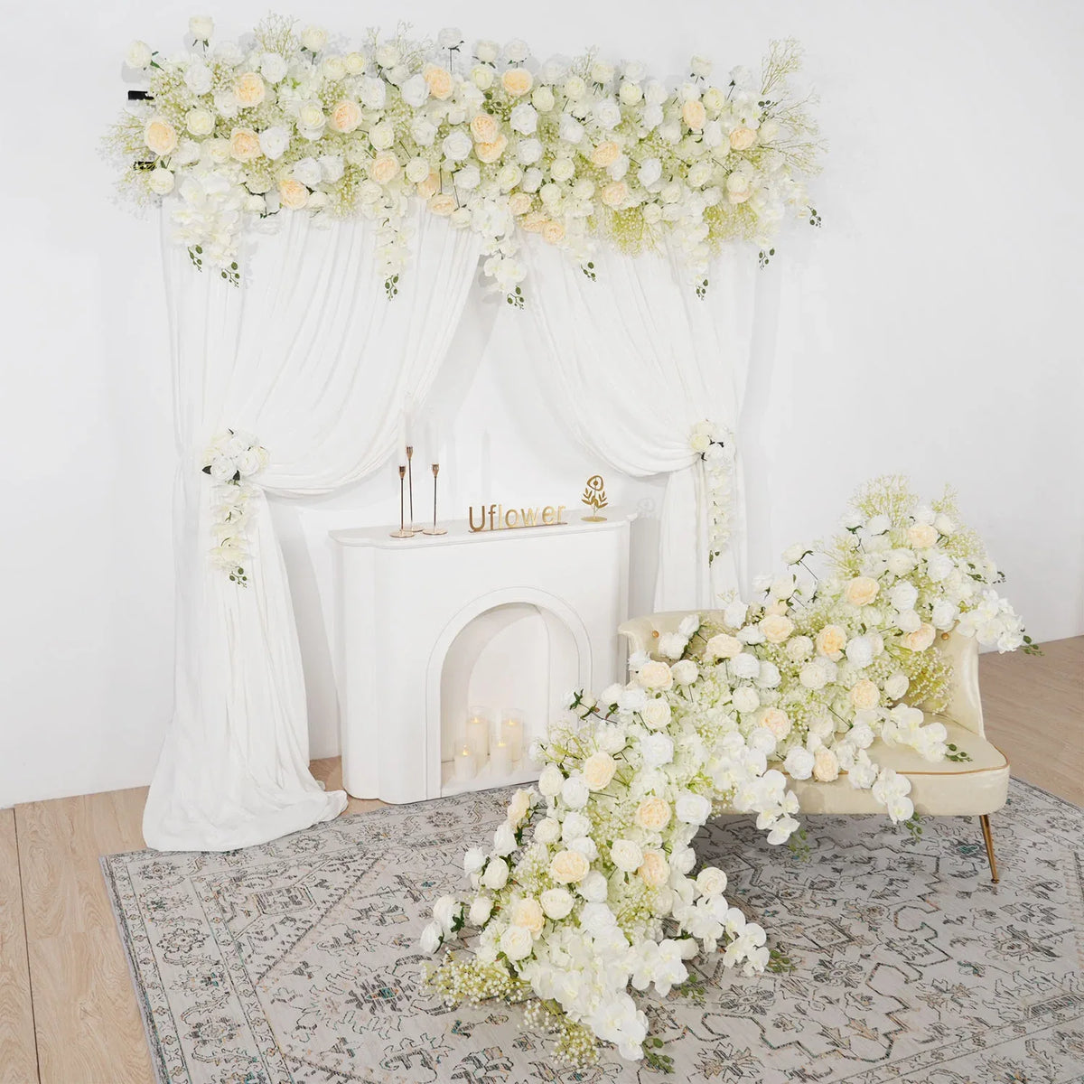 Uflower Cream White Butterfly Orchid Background Flower Row MC80033-01 - Uflower