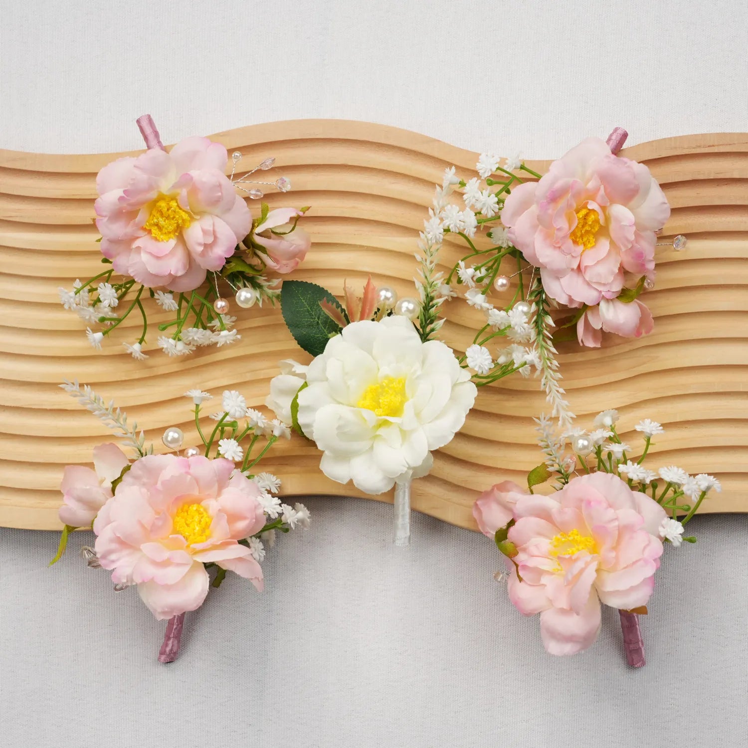 Uflower Pink White Series Bride Bouquet Wrist Corsage Groom Boutonniere Wedding Event Supplies SET80080-09