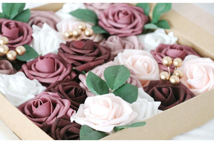 Simulated pink white rose berry mixed silk fabric aircraft box DIY interior decoration - Uflower