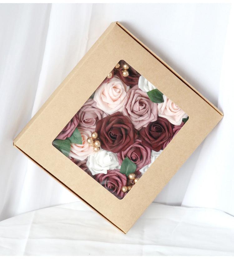Simulated pink white rose berry mixed silk fabric aircraft box DIY interior decoration - Uflower