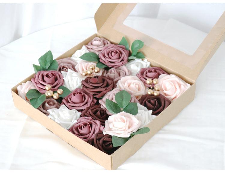 Simulated pink white rose berry mixed silk fabric aircraft box DIY interior decoration - Uflower