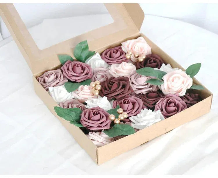 Simulated pink white rose berry mixed silk fabric aircraft box DIY interior decoration - Uflower