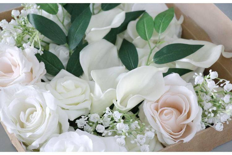 Simulated White Rose Full Sky Star Silk Fabric Aircraft Box DIY Interior Decoration - Uflower