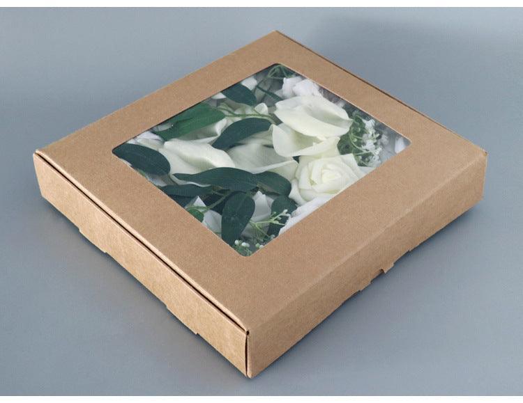 Simulated White Rose Full Sky Star Silk Fabric Aircraft Box DIY Interior Decoration - Uflower