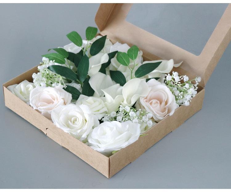Simulated White Rose Full Sky Star Silk Fabric Aircraft Box DIY Interior Decoration - Uflower