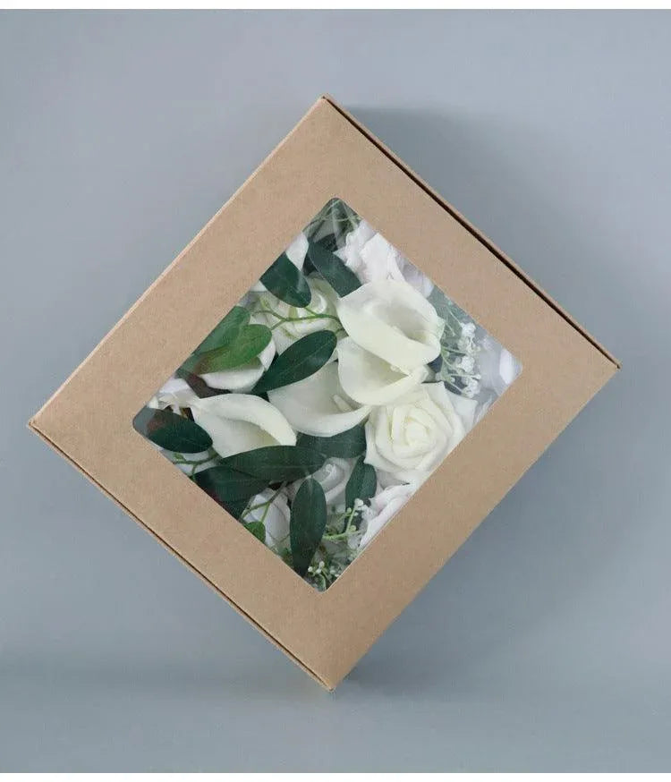 Simulated White Rose Full Sky Star Silk Fabric Aircraft Box DIY Interior Decoration - Uflower