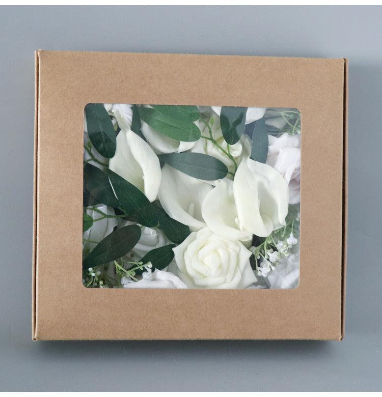 Simulated White Rose Full Sky Star Silk Fabric Aircraft Box DIY Interior Decoration - Uflower