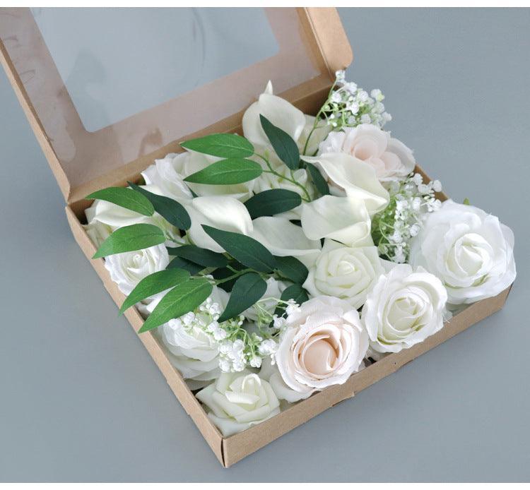 Simulated White Rose Full Sky Star Silk Fabric Aircraft Box DIY Interior Decoration - Uflower