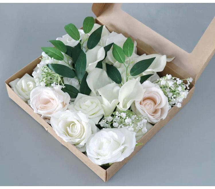 Simulated White Rose Full Sky Star Silk Fabric Aircraft Box DIY Interior Decoration - Uflower