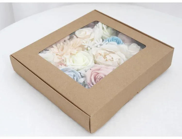 Simulated pink blue mixed rose silk fabric aircraft box DIY interior decoration - Uflower