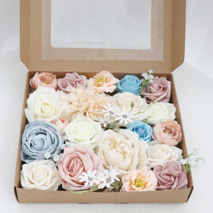 Simulated pink blue mixed rose silk fabric aircraft box DIY interior decoration - Uflower