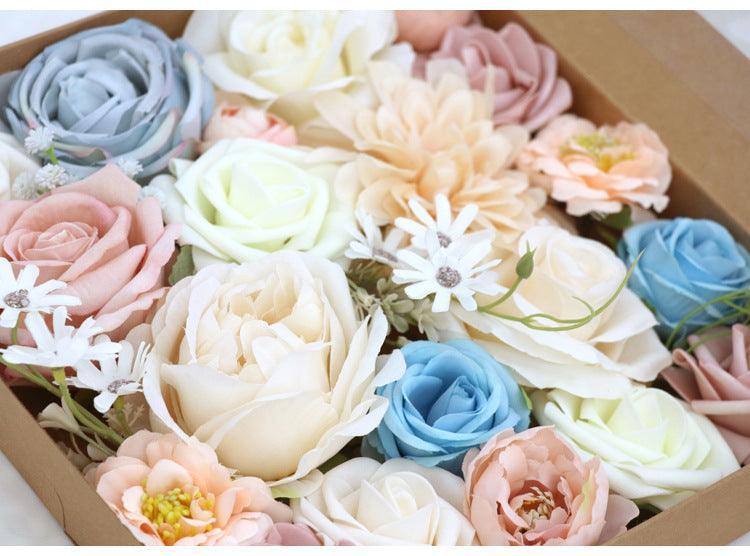 Simulated pink blue mixed rose silk fabric aircraft box DIY interior decoration - Uflower