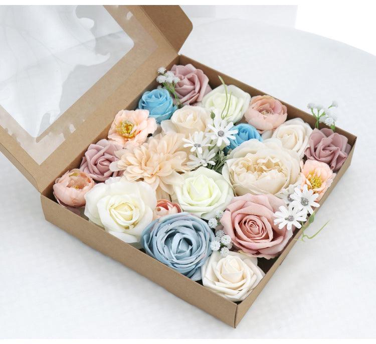 Simulated pink blue mixed rose silk fabric aircraft box DIY interior decoration - Uflower