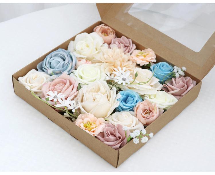 Simulated pink blue mixed rose silk fabric aircraft box DIY interior decoration - Uflower