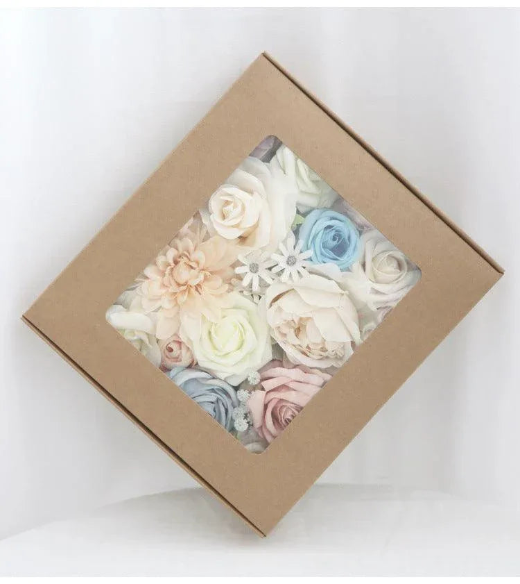 Simulated pink blue mixed rose silk fabric aircraft box DIY interior decoration - Uflower