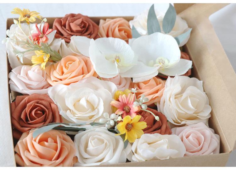 Simulated white orange rose silk fabric aircraft box DIY interior decoration - Uflower